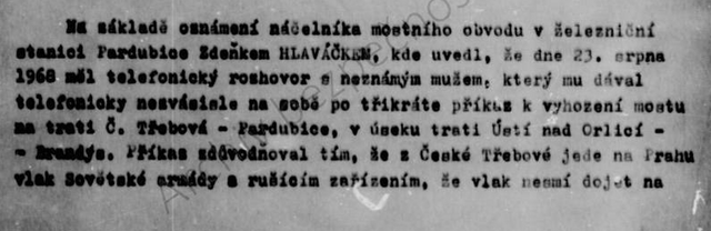 Zničte most na trati Česká Třebová – Pardubice. Z pátracího svazku KR- 631808 MV s krycím jménem Mosty. Zdroj: Archiv bezpečnostních složek